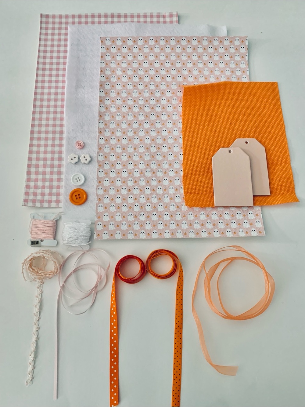 Pastel Pink Halloween Junk Journal Craft & Embellishment DIY Kit Ghost Gingham